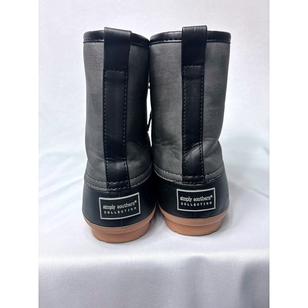 Simply Southern Duck Boots Womens 10 Black Gray Plaid Lined Excellent Condition - Picture 2 of 7